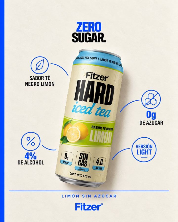 Zero sugar: Limón Light, 0 g de azúcar, 4% de alcohol